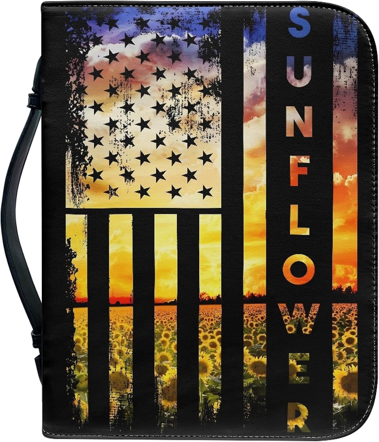 Bengbobar American Flag Bible Covers Sky Sunflower Floral Bible Carrying Case with Handle for Women Girls Highlighter Storage Bag Bible Study Supplies 5x8 Bible Protective Cover Small