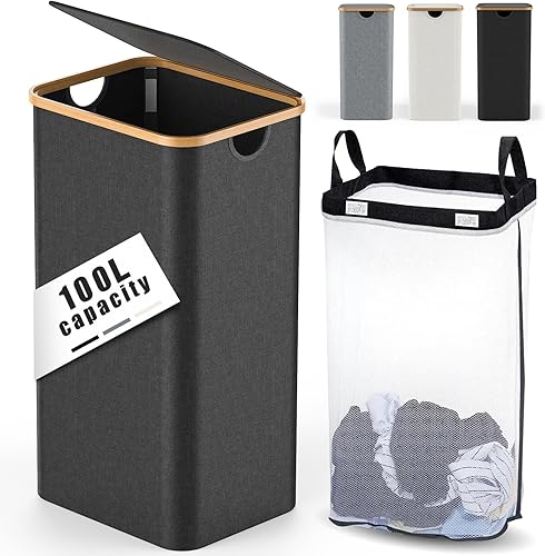 Cesta de lavandería con tapa  Cesta grande para ropa sucia, cesta de ropa sucia, plegable y ahorra espacio (negro)