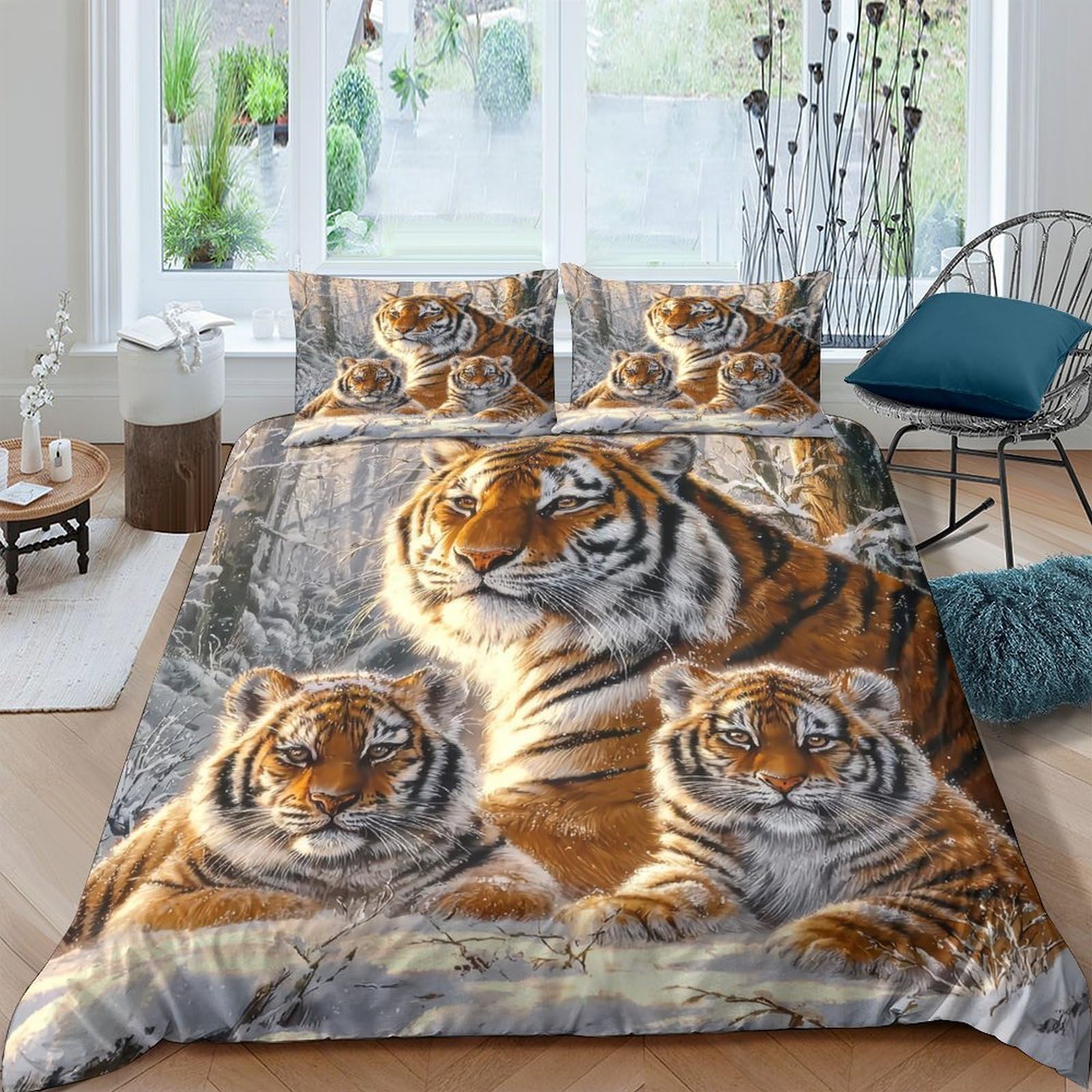 Ctjqhvkz Style-8 3D Printed Tiger Family Fitted Sheet Microfiber Soft Breathable Jungle Wildlife Bed Cover For Bedroom Guestroom Decor Single（135X200cm）