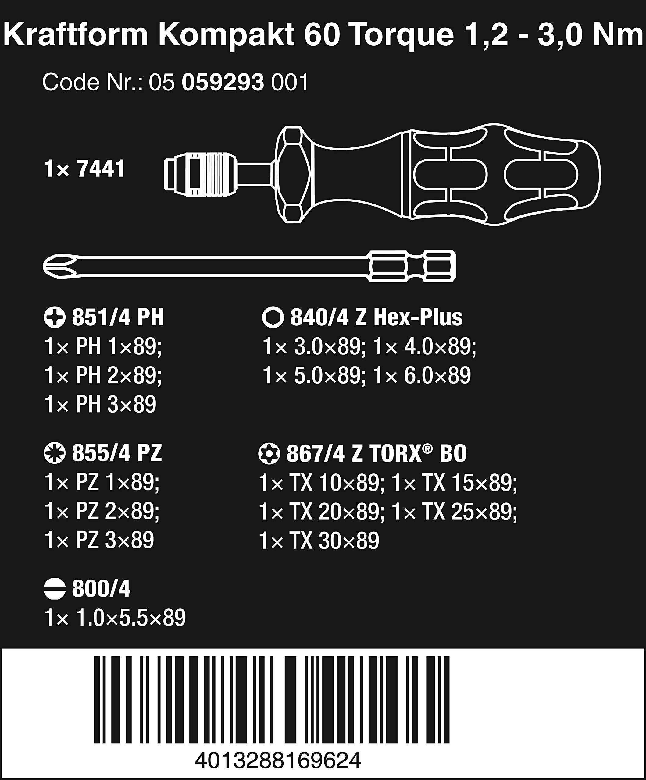 Wera 05059293001 Juego de Herramientas con 17 Piezas, 1.2 mm, 3 mm