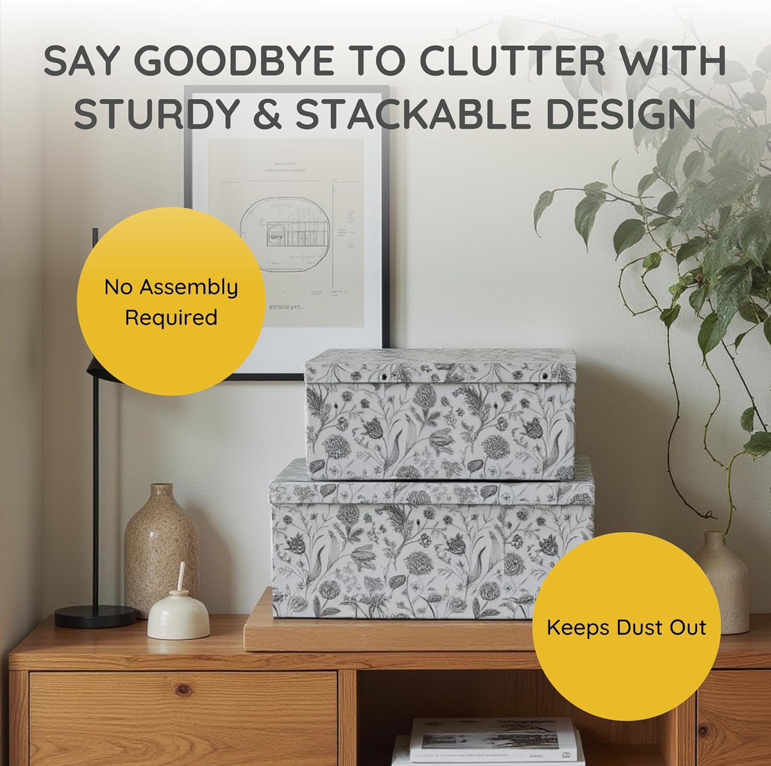 Soul & Lane Decorative Cardboard Storage Boxes For Home Décor - Modern Meadow - Set of 3: Floral Paperboard Nesting Storage With Lids, Memory Boxes For Keepsakes And Photos, Gift Set For Presents