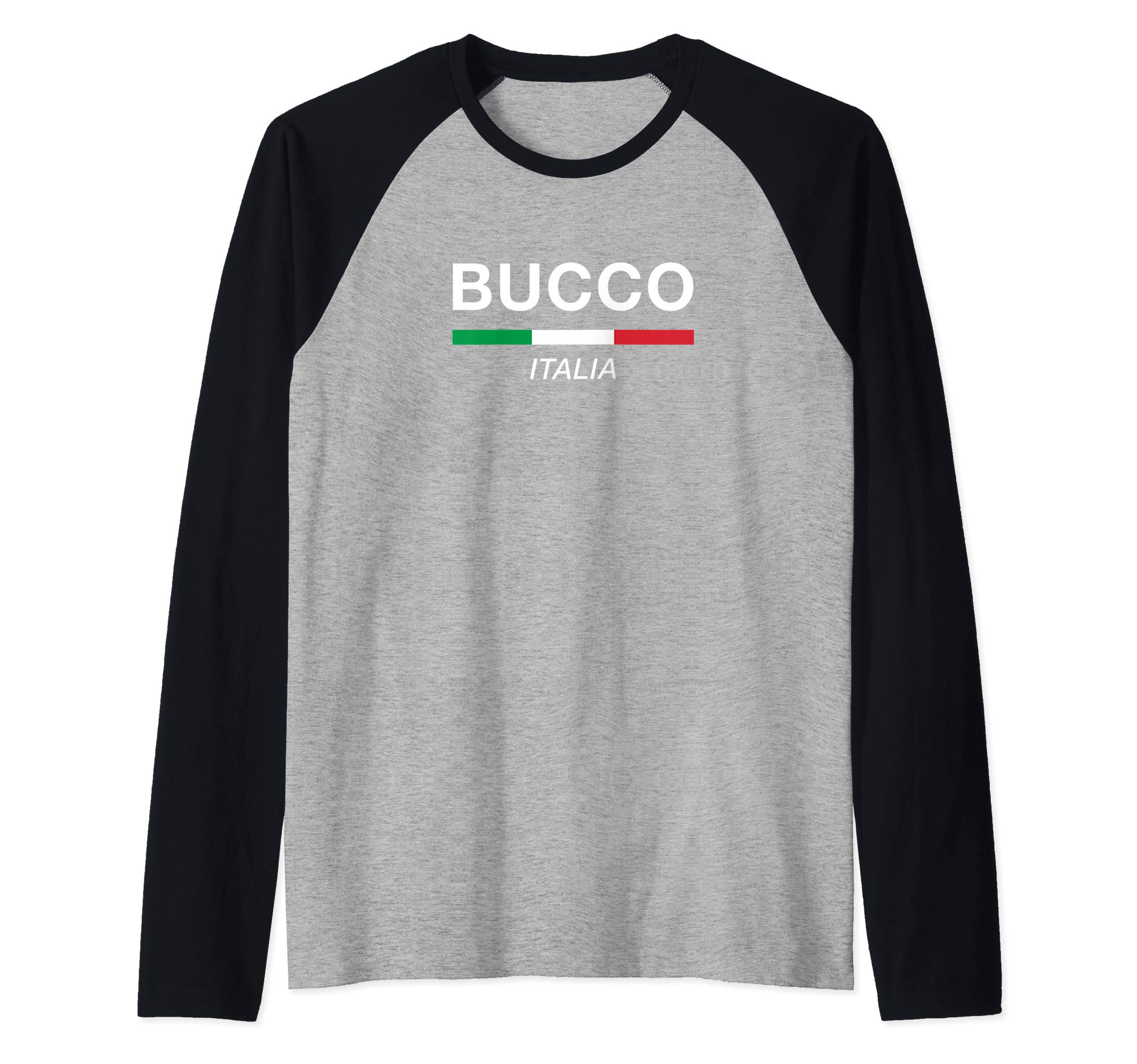 Bucco Italian Family Name Italy Flag Raglan Baseball Tee