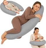 Coussin de grossesse et allaitement 190 cm – coussin maternité et corps oreiller de grossesse Soutien pour dormir sur le côté et allaiter Parfait pour femme enceinte oreillers en forme de C Oeko-Tex - 1