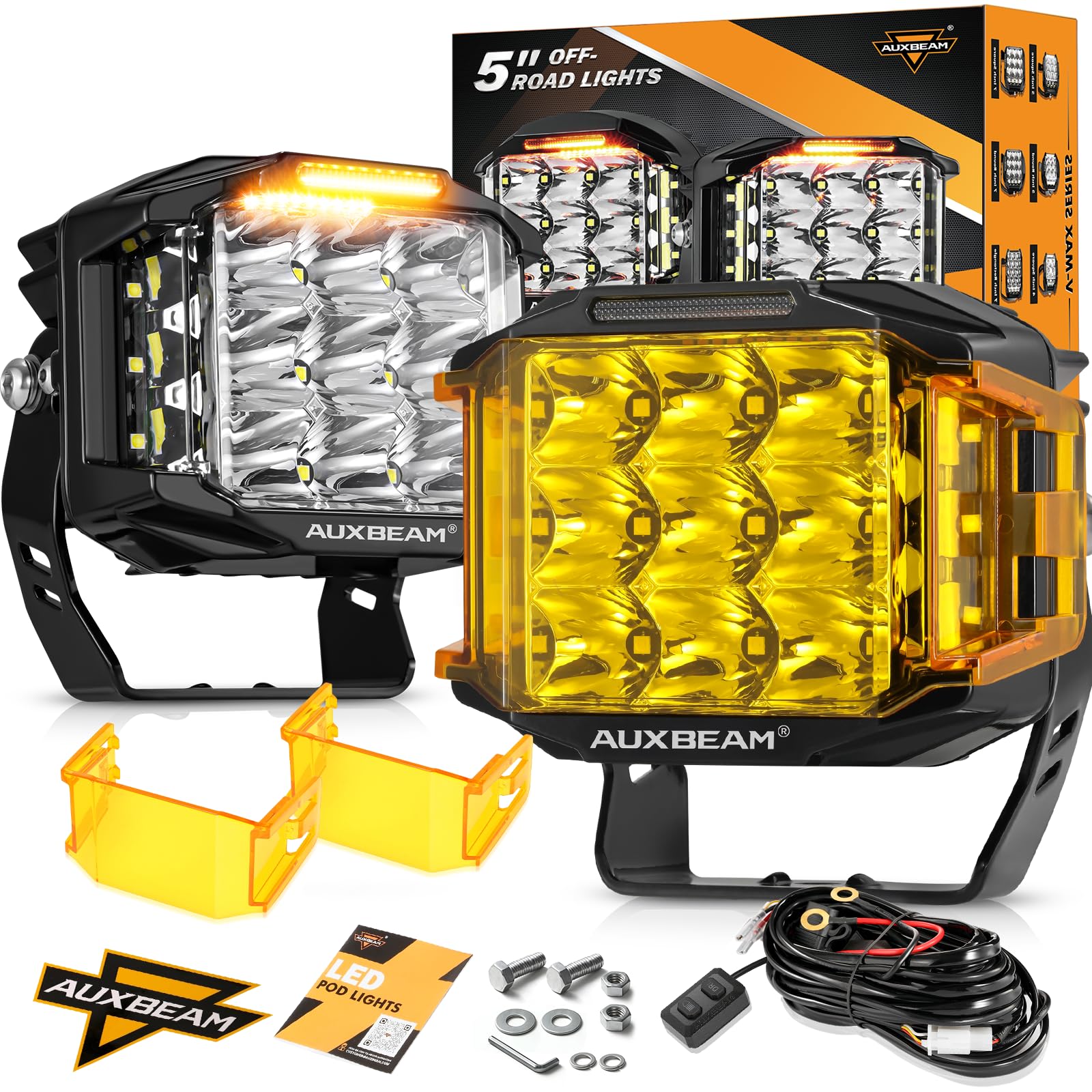 Auxbeam 5 Inch LED Pod Lights, 168W V-MAX Series Offroad Driving Beam, Pair