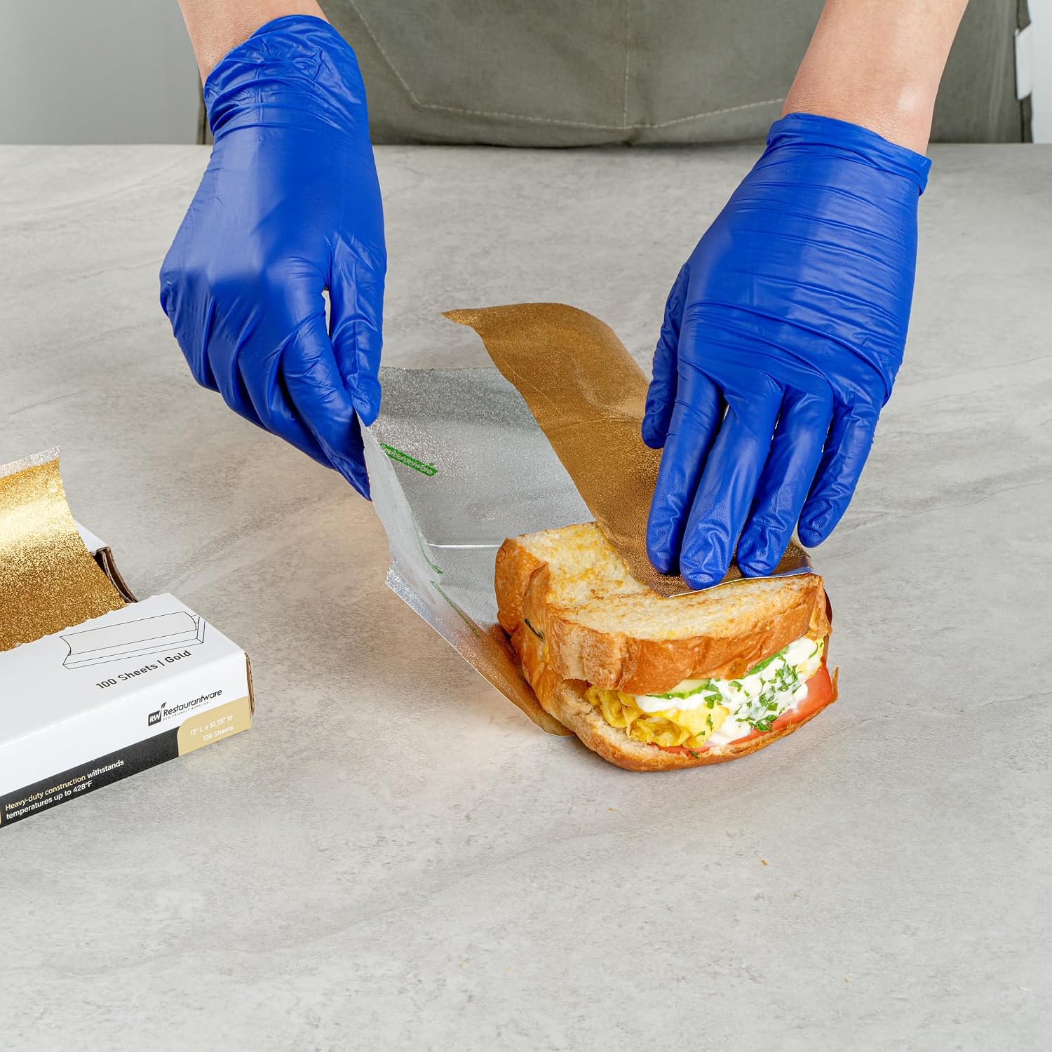 Restaurantware-Foil Lux 12 x 10.8 Inch Pop-Up Foil Sheets, 100 Disposable Foil Papers For Food - Orange Peel Embossing, Interfolded, Gold Aluminum Foil Sheets, Greaseproof, Freezable, Oven Ready