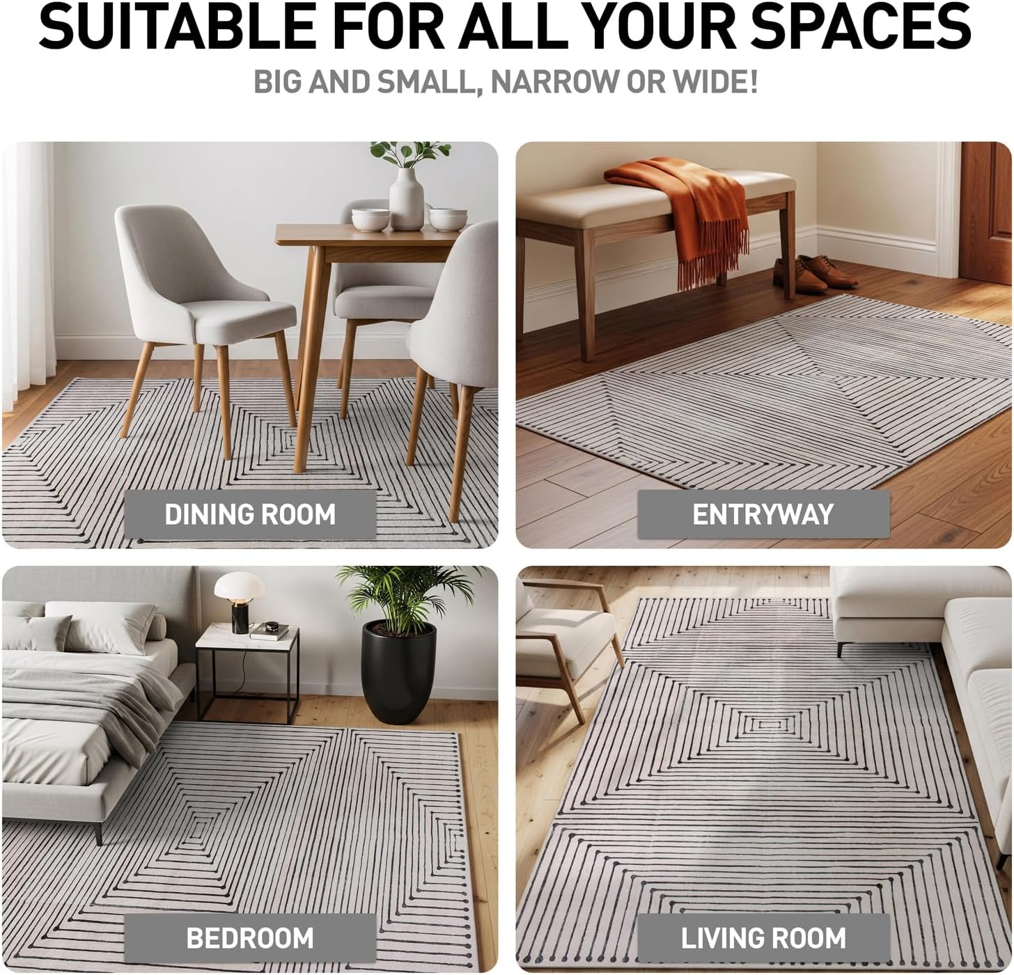 Rugshop Marbella Bohemian Stripes Washable Non Slip Runner Rug 2' x 8' Beige