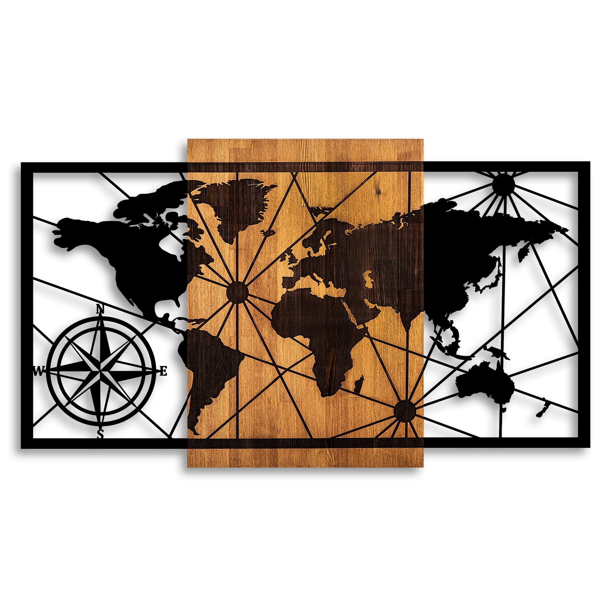 Wallity Elegante accessorio decorativo da parete in legno, 70 x 120 cm, 100% vero legno (3 cm) e metallo (1,5 mm), finitura unica noce e nera, perfetto per la decorazione della casa