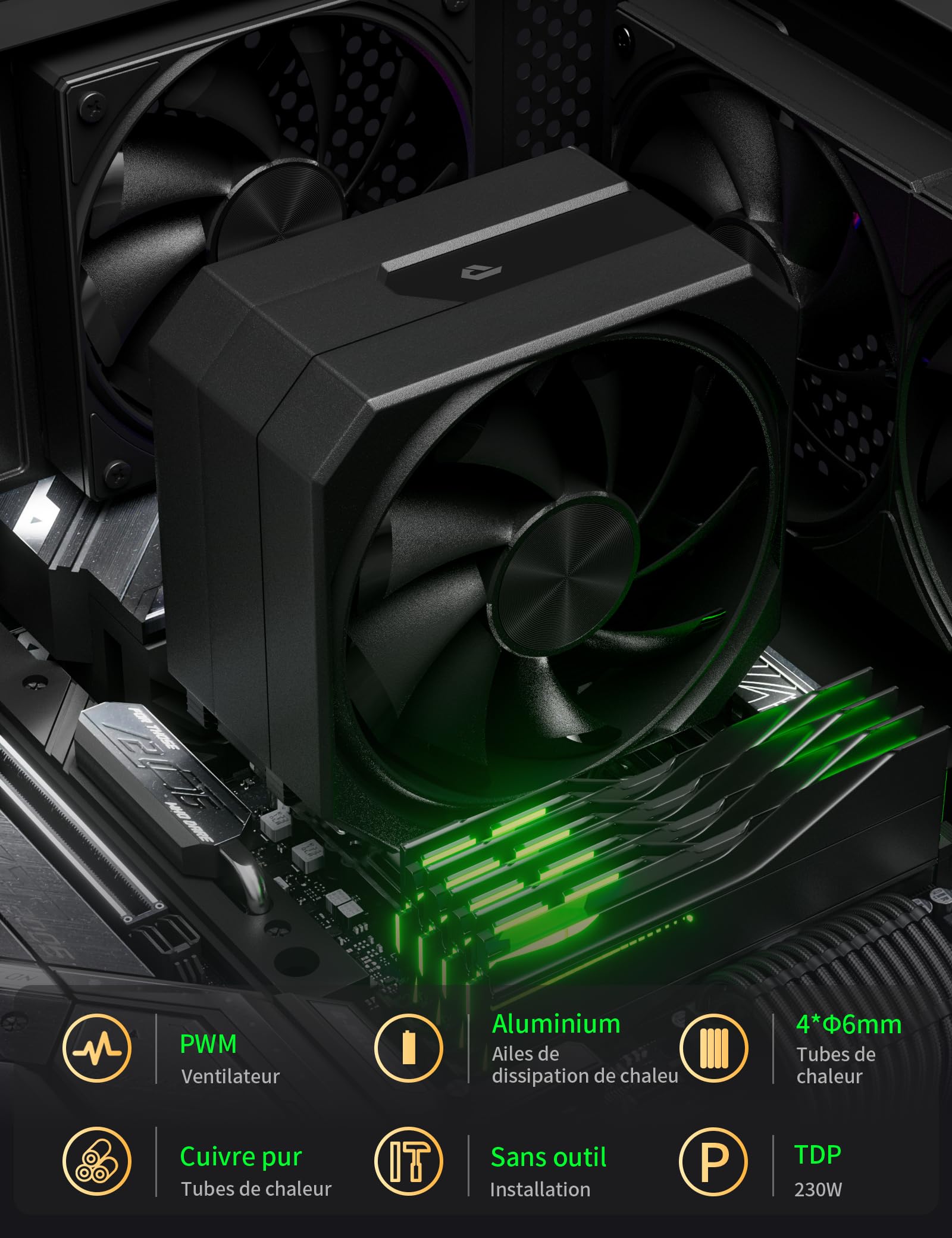 upHere gaming Refroidisseur CPU,4×Ф6mm Single Tower CPU Cooler,120MM PWM Ventilateur PC,Sans Enlever le Ventilateur pour l'installer,CPU Cooler,pour Ventirad AM4 AM5/Intel 2011/2066,up1K4.