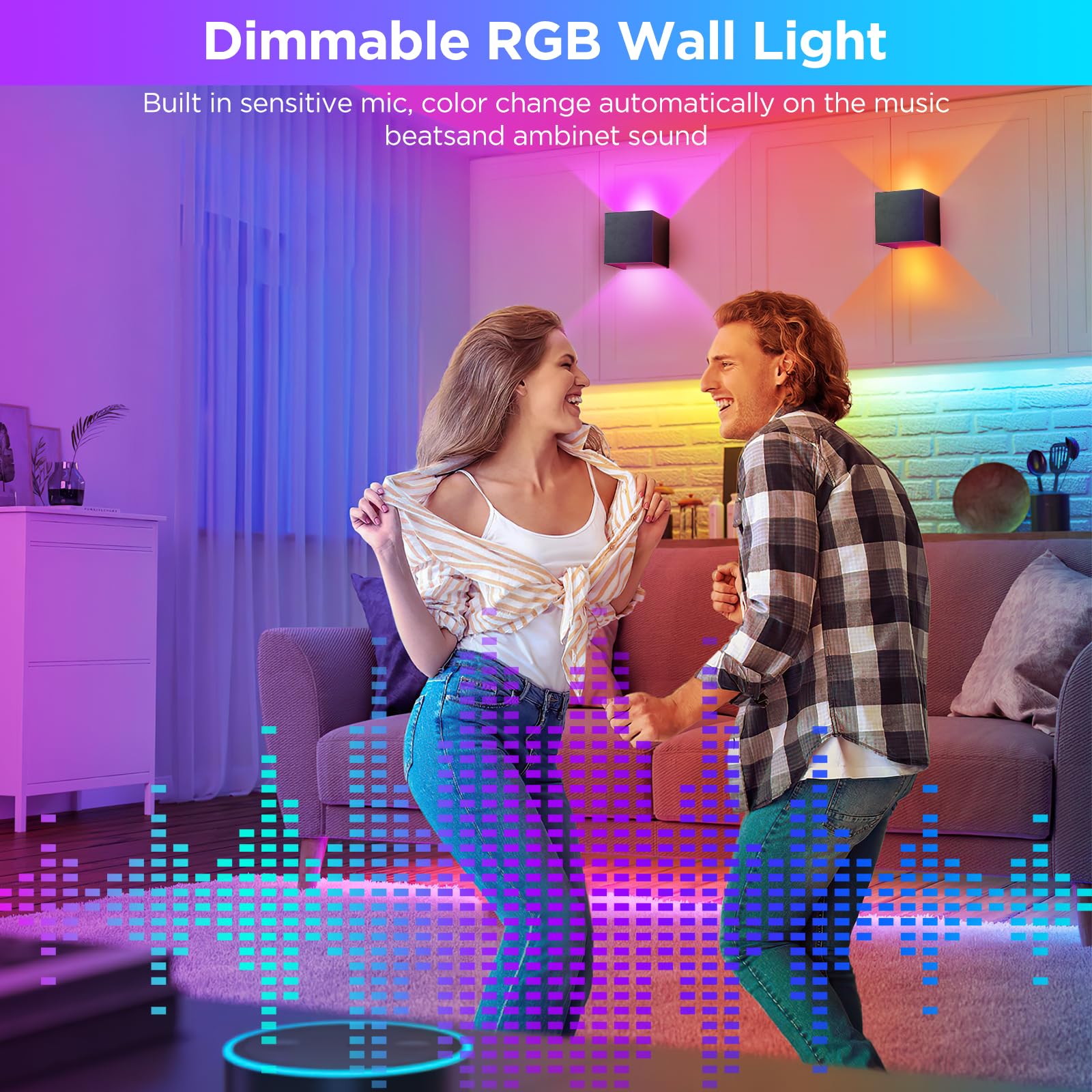 Smart RGB LED Wandleuchte Innen Dimmbar Wandlampe mit App-Fernbedienung,Musik-Sync,DIY 16 Millionen Farben,Einstellbar Abstrahlwinkel Led Wandbeleuchtung Innen/Außen für Schlafzimmer Flur Wohnzimmer