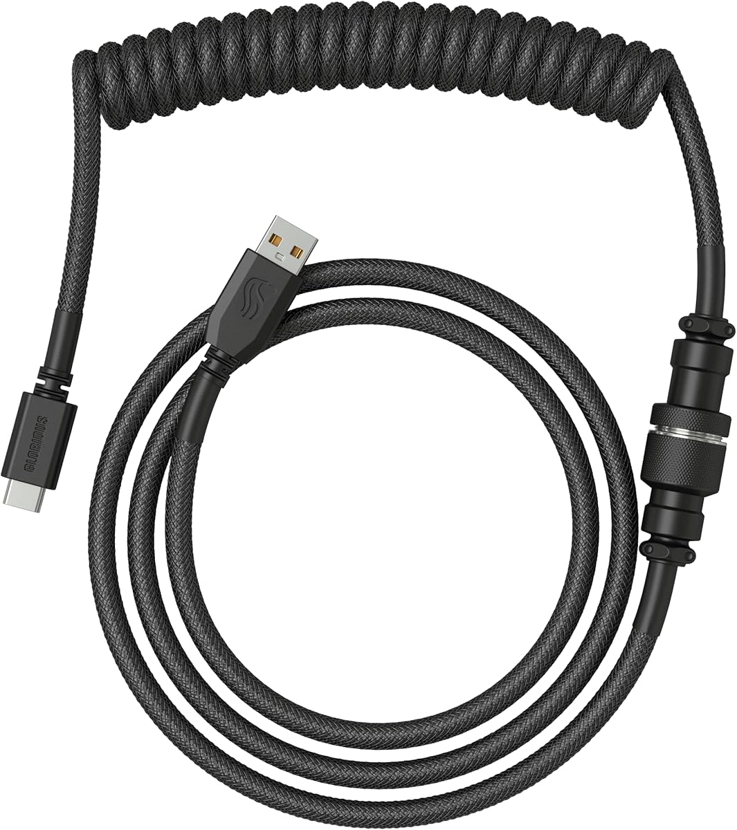Glorious Gaming Premium Coiled Keyboard Cable - Vergoldetes USB-A (PC) auf USB-C (Tastatur), Schutz vor Kabelsalat, doppelt geflochtene Ummantelung, 5-poliger Aviator-Stecker - Phantom Black