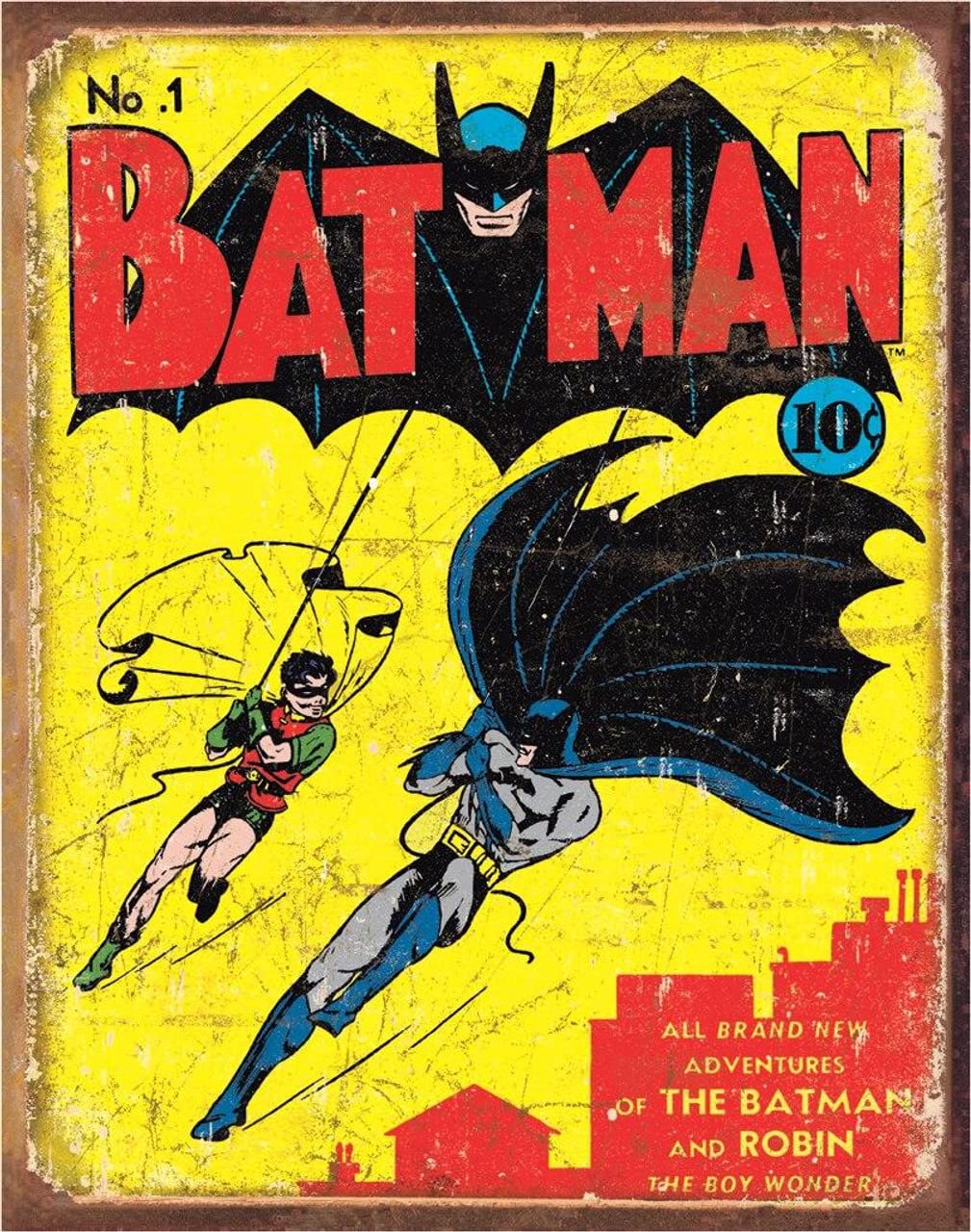 Desperate Enterprises Batman No 1 Cover Tin Sign - Nostalgic Vintage Metal Wall Decor - Made in USA