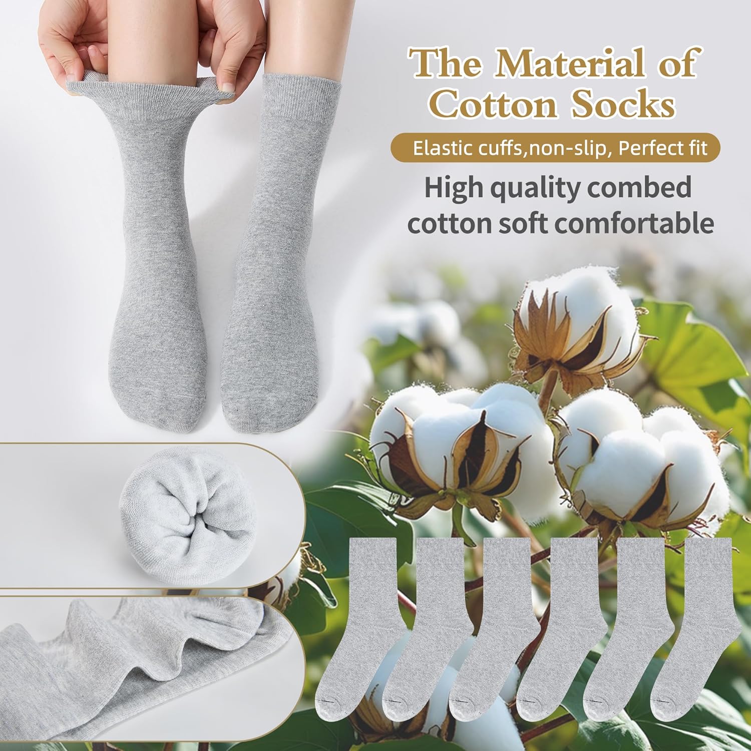 Corlap Women's Thin Above Ankle Socks - 6Pairs Cotton Casual Bootie Dress Crew Socks - Image 2