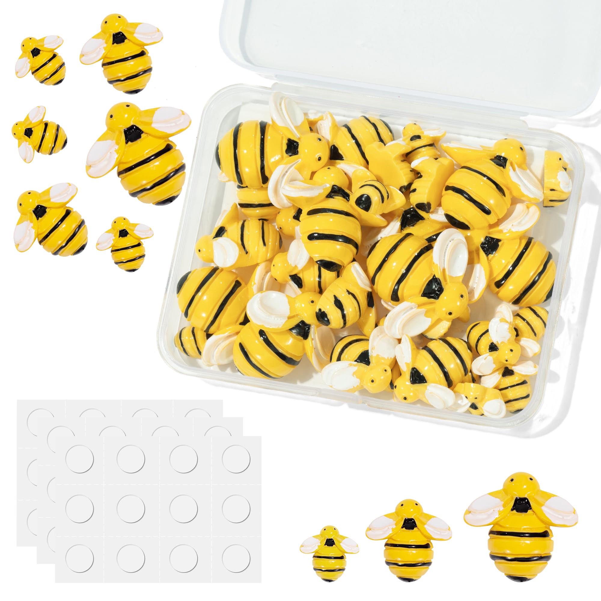 Tiny Resin Bees for Crafts, 32 Pieces Small Plastic Bumble Bee Decoration with 36 Glue Dots, Double Sided Honey Bee Flat Back Decoration for DIY Wreath, Crafts, Scrapbooking, Party-picture-28