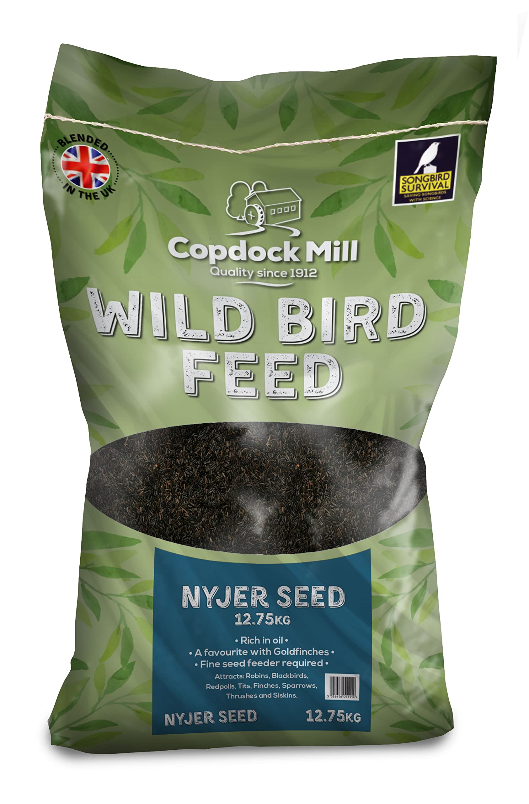 Copdock Mill Niger Seeds for Birds 12.5kg - High-Energy, Oil-Rich Niger Seed - 100% Natural Nutritional Feed - Wild Bird Seeds for Small Garden Birds
