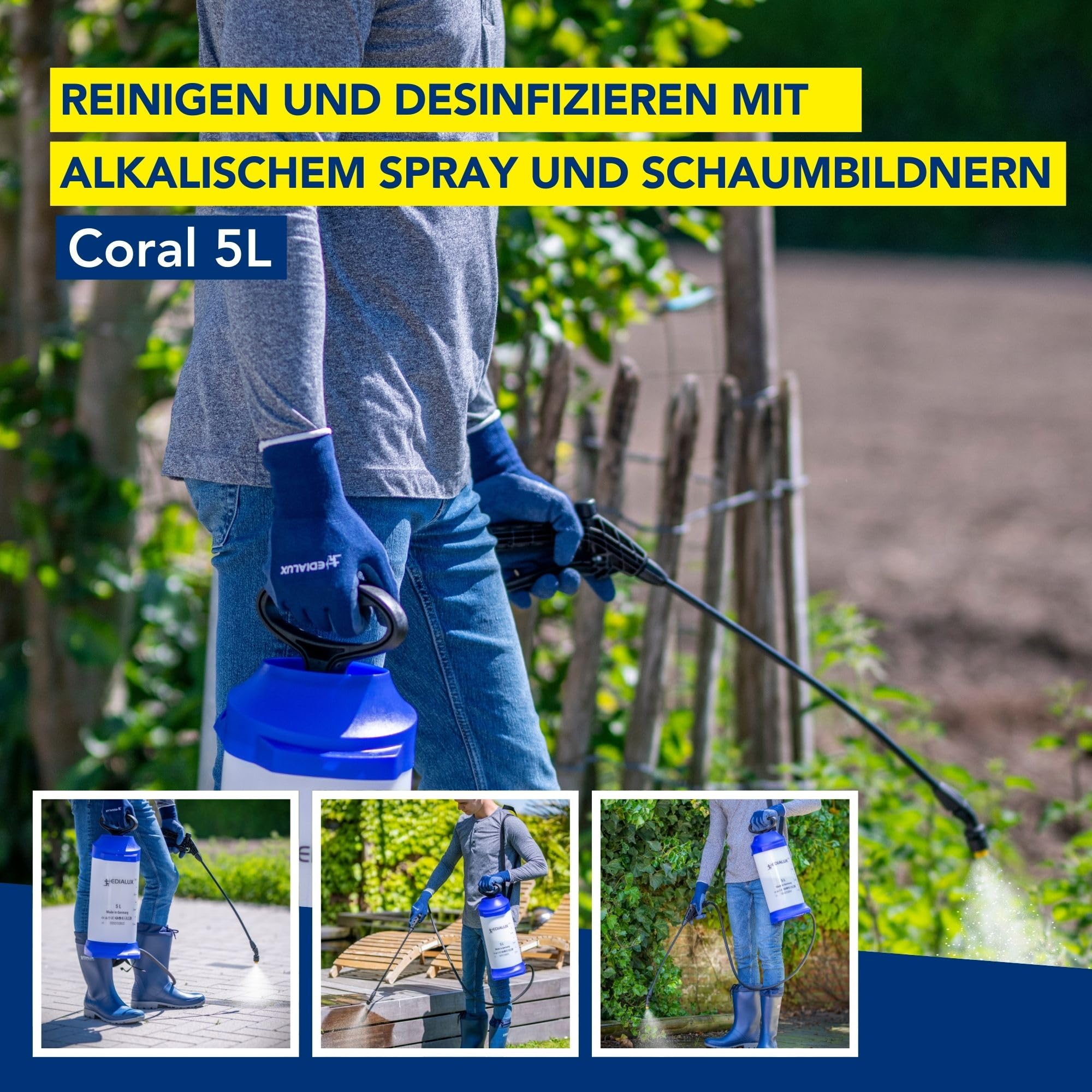 Edialux Drucksprüher 5L rückenspritze für gartenpflege und Reinigung, manuelles sprühgerät chemikalienbeständig universalsprüher für pflanzenschutz unkrautbekämpfung und mehr