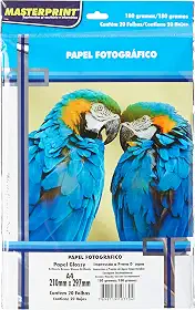 Papel Fotográfico, Inkjet, Glossy, 180g, Masterprint, Multicor, A4, Pacote de 20