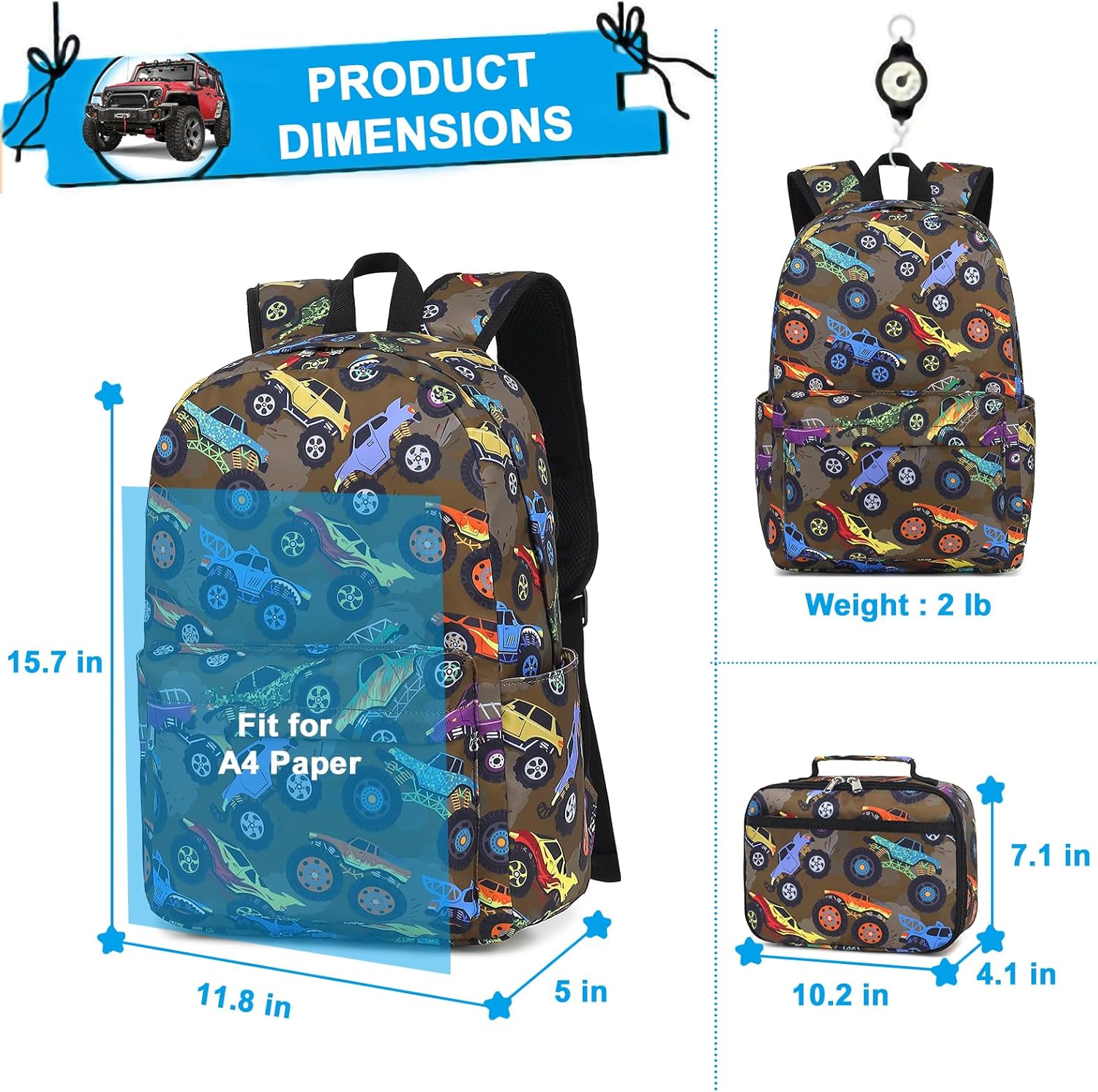 LEDAOU Kids School Backpack with Lunch Box for Boy Kindergarten BookBag School Bag Preschool Kindergarten Toddler Backpack (Brown) - Image 6