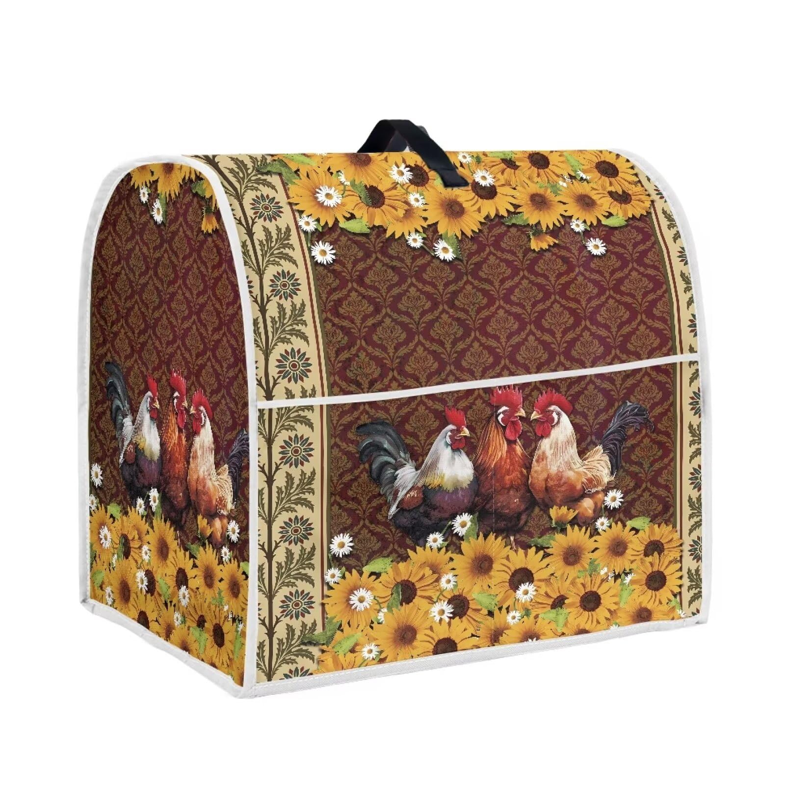 DISNIMO Retro Sunflower Rooster Stand Mixer Cover for 4.5-5 Quart Mixer Washable Home Kitchen Appliance Cover, Kitchen Decorations Universal Dust Proof Mixers Protector with Top Handle and Pockets