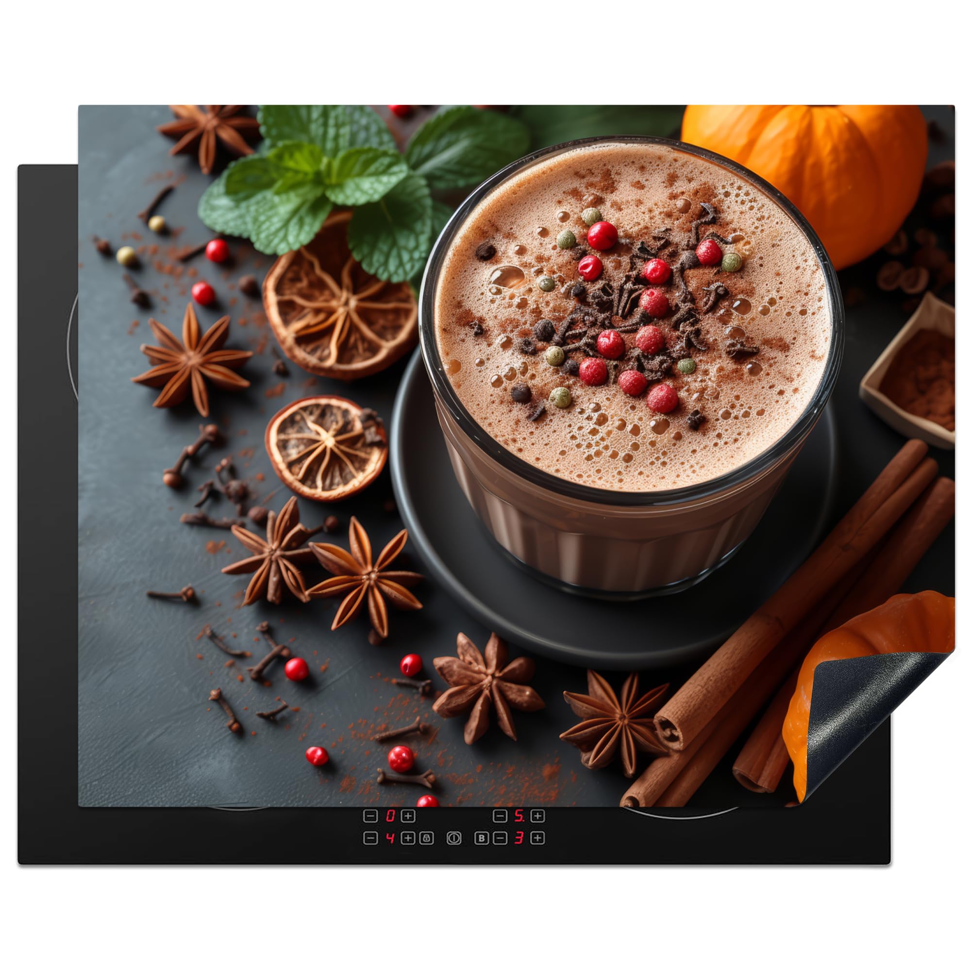 KitchenYeah© Induction Hob Protector Mat 20.5"x25.6" / 65x52 cm Stove Cap Top Cover Kitchen Cooker Covers for Electric Hobs Vinyl Chocolate Milk - Concrete - Pumpkin - Spices