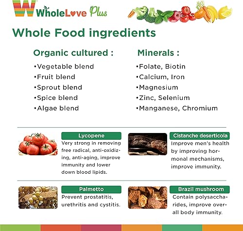 Miniatura 3 de NOTO WholeLove Plus Multivitamínico orgánico de alimentos integrales para mujer, 60 tablas de suplementos de salud para apoyo inmunológico, vitamina