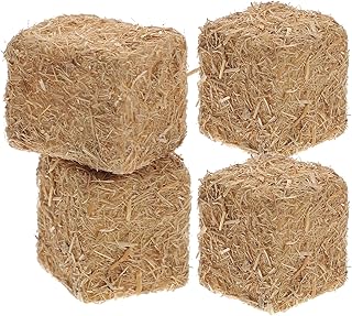 Toyvian 4pcs Mini Hay Bales Square Small Decorative Hay Bales Miniature Figurine for Craft Dollhouse Farm Table Decoration Autumn