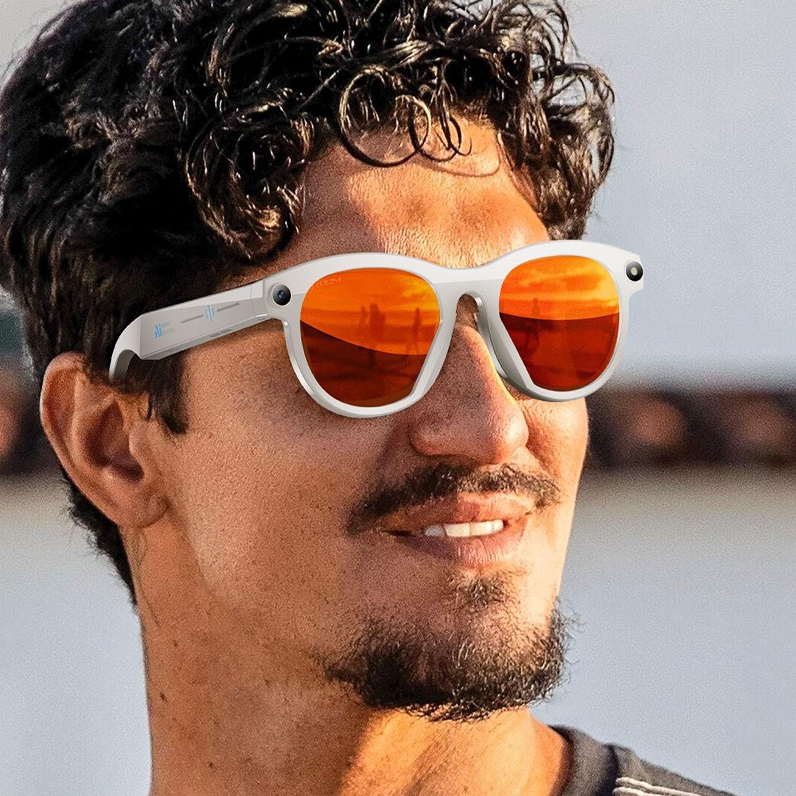 Jectse Lunettes Intelligentes AI, Caméra 8MP, Lunettes de Soleil D'enregistrement Vidéo 1080P avec Traduction en Temps Réel, Prise en Charge ChatGPT, Double Microphone, pour Les