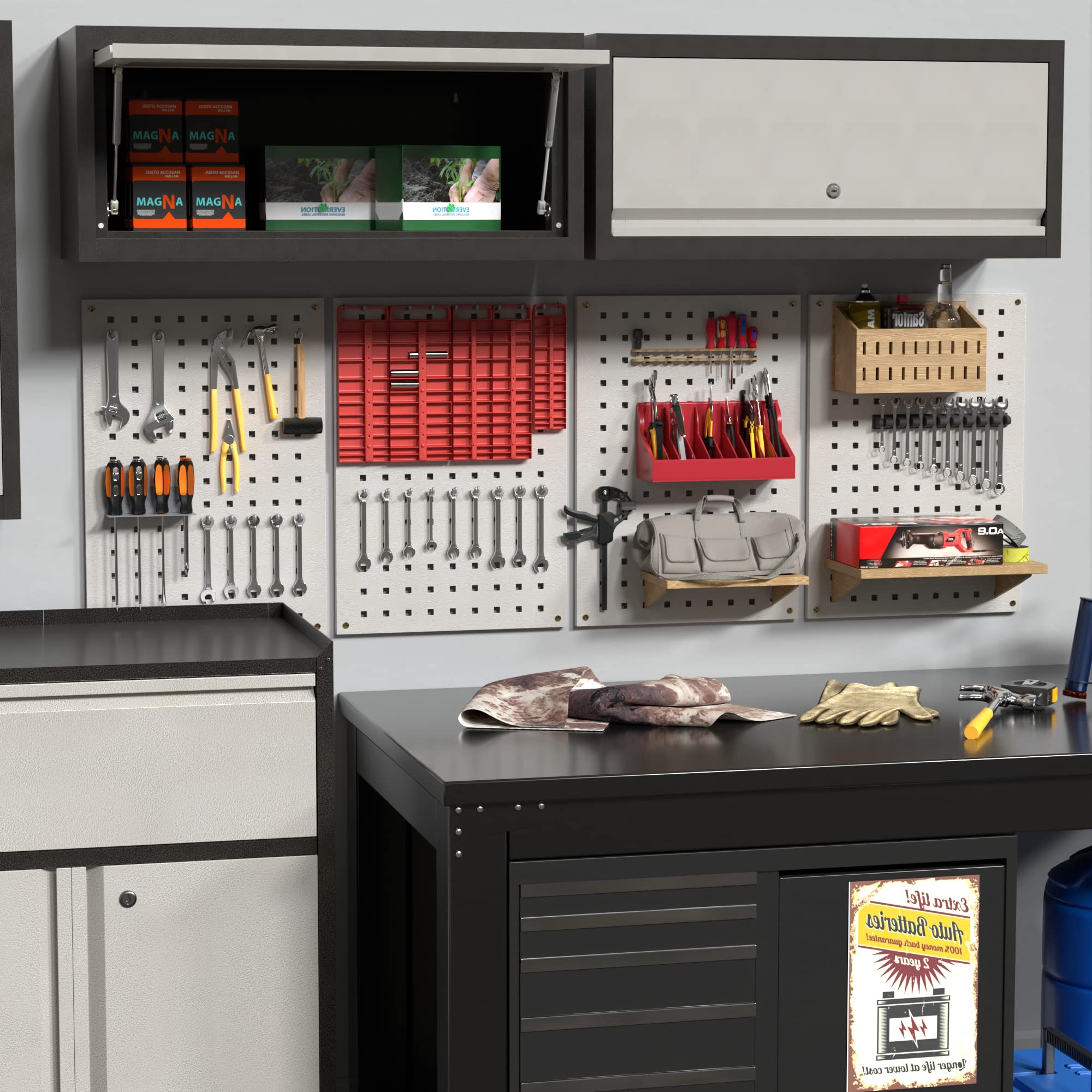 SUPEER Hängeschrank Metall Werkzeugschrank mit Klapptür,Abschließbar Wandhängeschrank aus Edelstahl,Garage Werkstatt Küche H35 x L66 x D30 cm