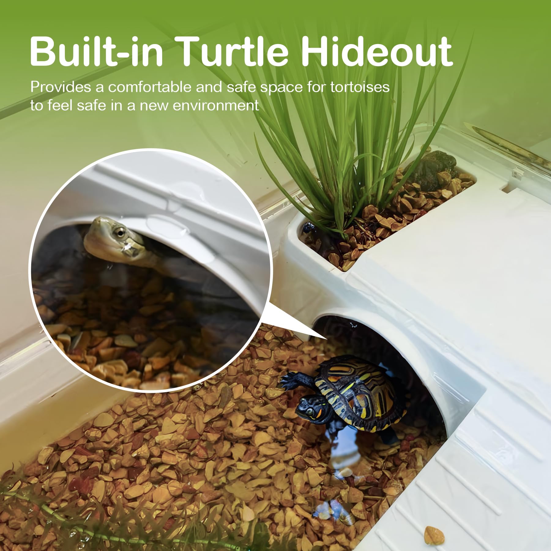 Set de Espacio para Tortugas, recinto de Tortugas, Acuario de Arranque con área multifunción, escondite, Plataforma Solar UV, Filtro de Agua, Red de Pesca, Drenaje, Planta para