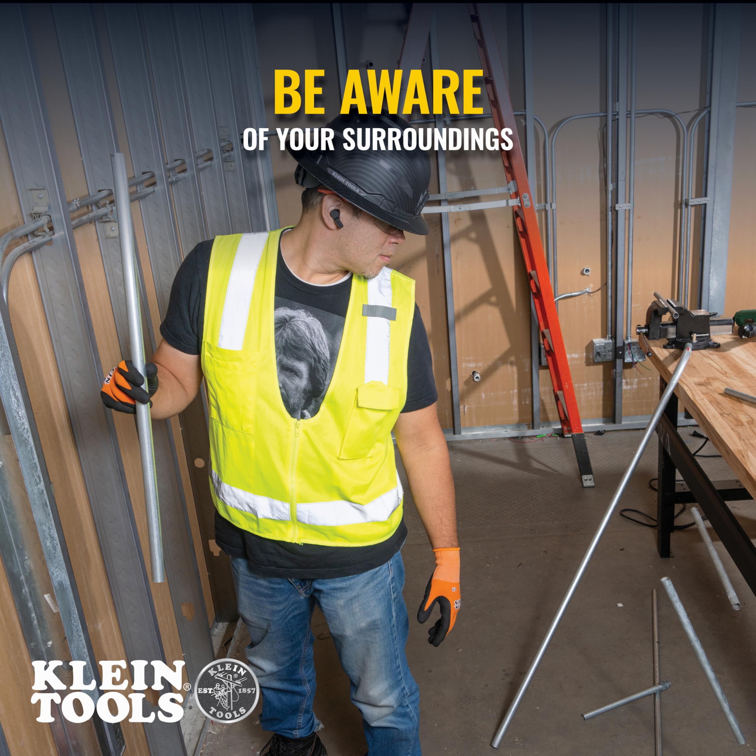KLEIN TOOLS AESEB1S Smart Sense True Wireless Auricolari di sicurezza con Bluetooth e consapevolezza della situazione, protezione dell'udito 26 dB, durata 30 ore