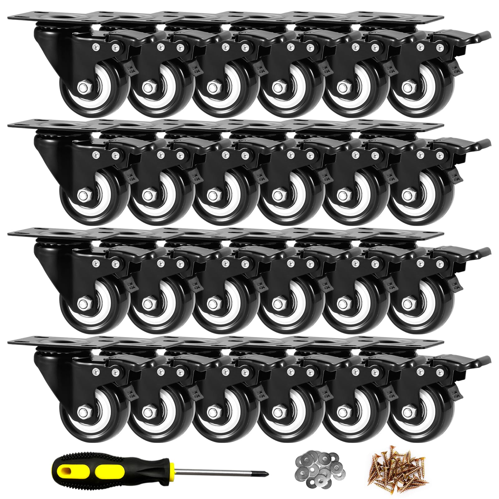 Heavy Duty Plate Casters with Brake - Set of 4 -32