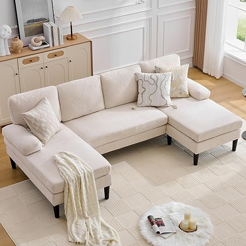 Miniatura 9 de Sofás seccionales de 101 pulgadas para sala de estar, sofá en forma de U con diván doble, sofá de tela de felpilla moderna de 4 asientos para