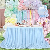 Vista 8 de QueenDream Falda de mesa de gasa azul bebé de 6 pies para mesa rectangular, mantel transparente para baby shower, boda, cumpleaños, fiesta temática