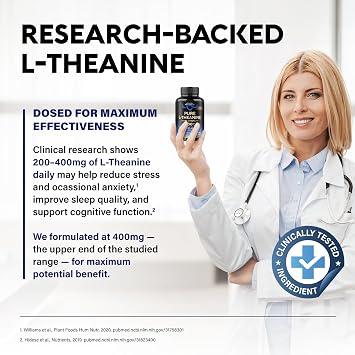 L-Theanine 400 mg - L Theanine for Stress Relief - Plant Based - 120 Caps