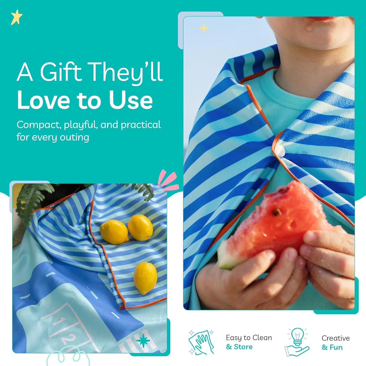 QUUT - Children's Beach, Pool Towel with Play - Ultra Fast Drying Microfibre - Compact, Lightweigh - Road Blue
