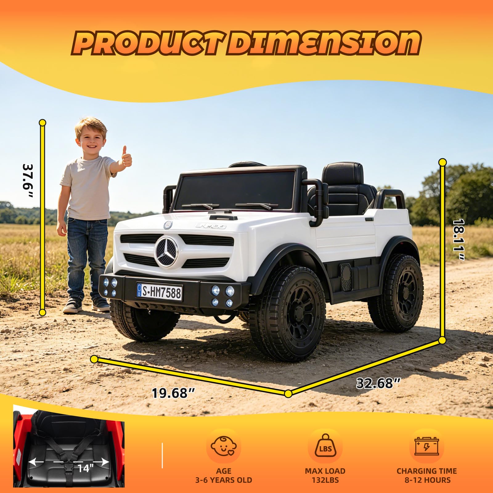 TCARAIWEN Macchina Elettrica per Bambini Mercedes-Benz Unimog Licenza, 12V Auto Elettrica Bambini 3-6 Anni, Veicolo con Telecomando, Cintura a 3 Punti, Bluetooth, 5 km/h (Bianco)