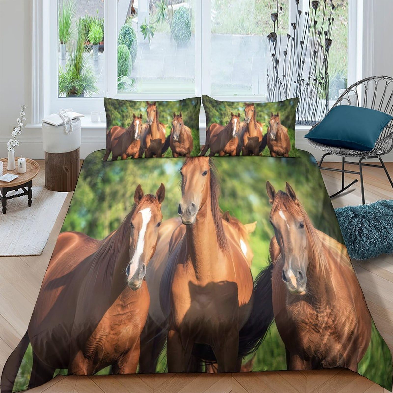 Ctjqhvkz Style-5 3D Printed Brown Horse Fitted Sheet Microfiber Soft Breathable Pastoral Nature Mattress Cover For Bedroom Decor Single（135X200cm）