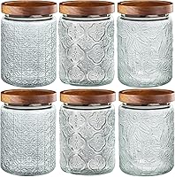 6-Pack 24oz Vintage Glass Jars with Airtight Bamboo Lids - Kitchen Pantry Storage for Coffee, Tea, Oats, Cookies & More