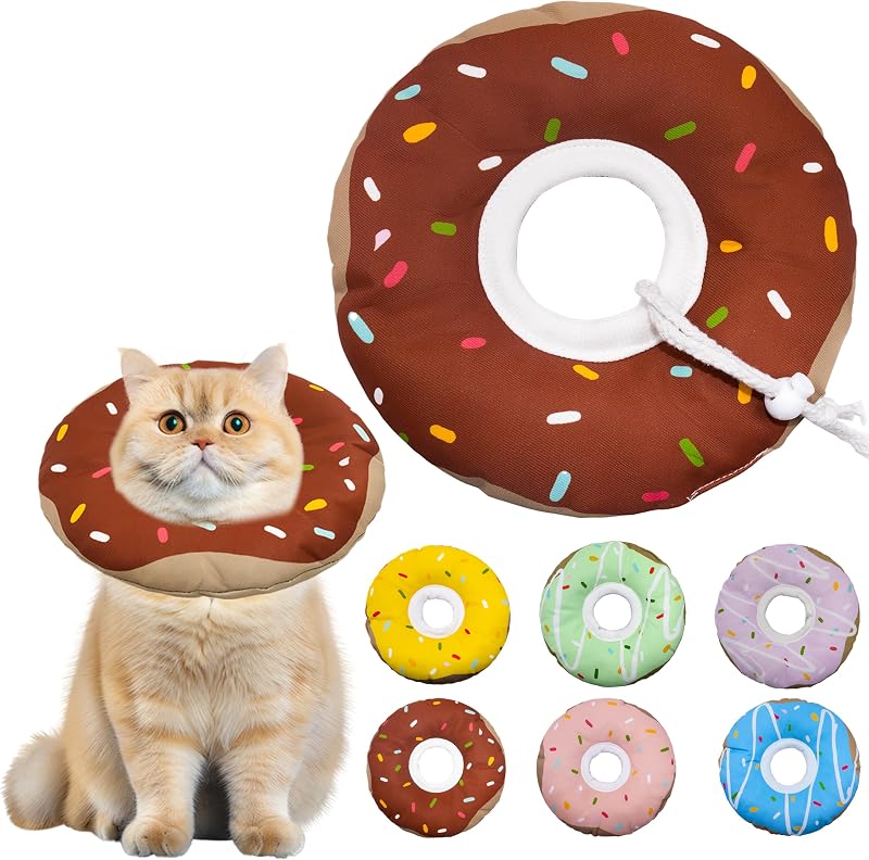 Colar Cone de Recuperação para Gatos Seyezo, Tecido Macio e Impermeável, Ajustável, Marrom Tamanho M