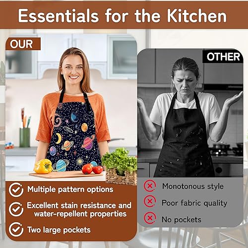 Miniatura 4 de Delantal de cocina ajustable con bolsillos para mujeres y hombres, delantal de chef suave para cocinar, barbacoa y parrilla