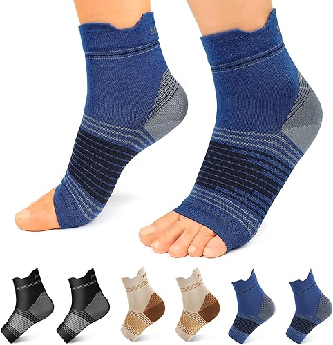 Miniatura 8 de Calcetín para fascitis plantar (6 pares) para hombres y mujeres, mangas de compresión para pies con soporte de arco y tobillo (negro, gris, blanco,