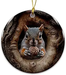 Enfeite de Natal de esquilo – Decoração de Natal de Cerâmica com Design de Floresta Realista – Presente de Decoração de Árvore de Fazenda Rústica para Amantes da Natureza e Animais