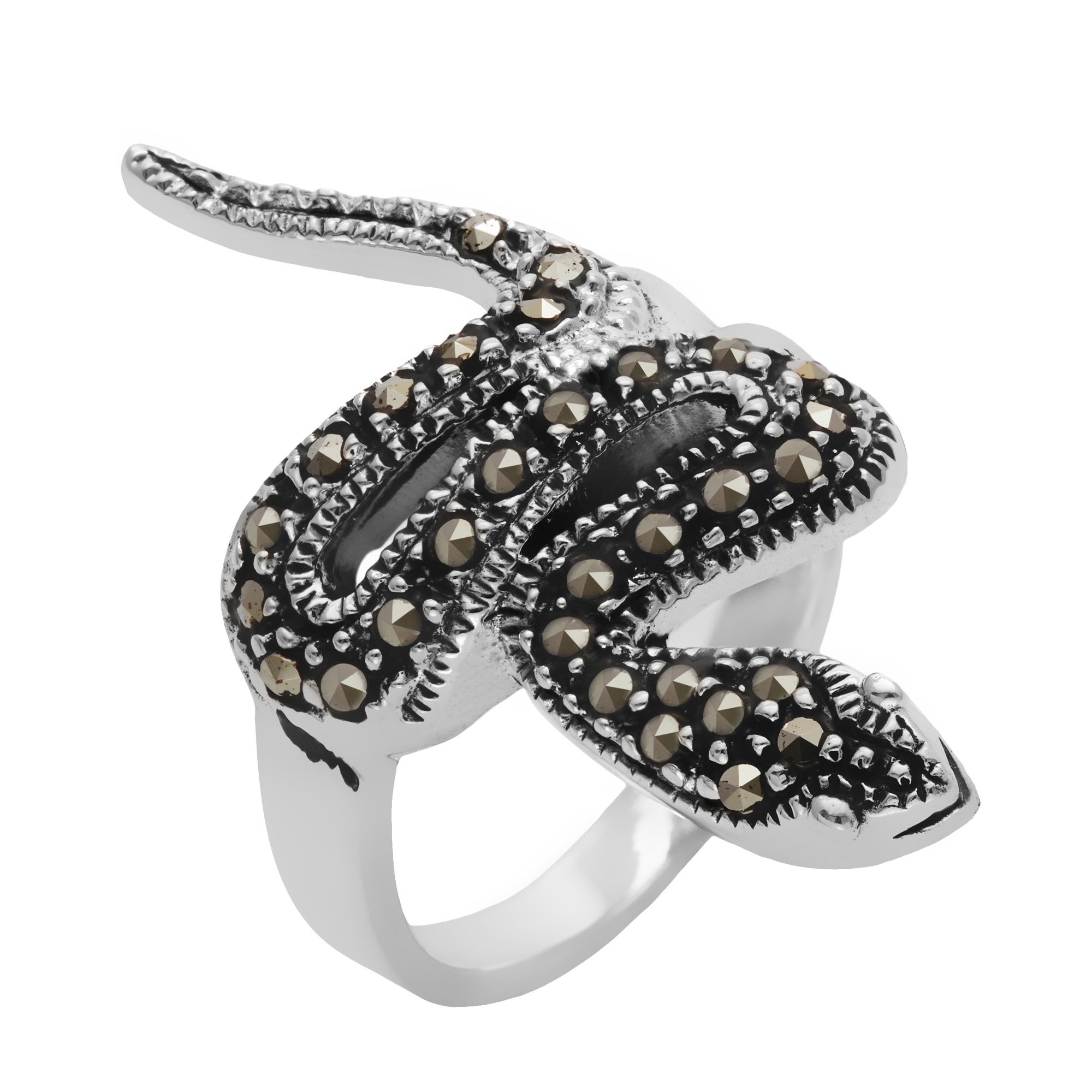 Silverly Anillo Serpiente Marcasita Plata 925, Estilo Vintage Años 20 | Anillo Serpiente Brillante Plata de Ley Mujer | Diseño Art Nouveau Inspirado Naturaleza | Joyería Gótica Griega