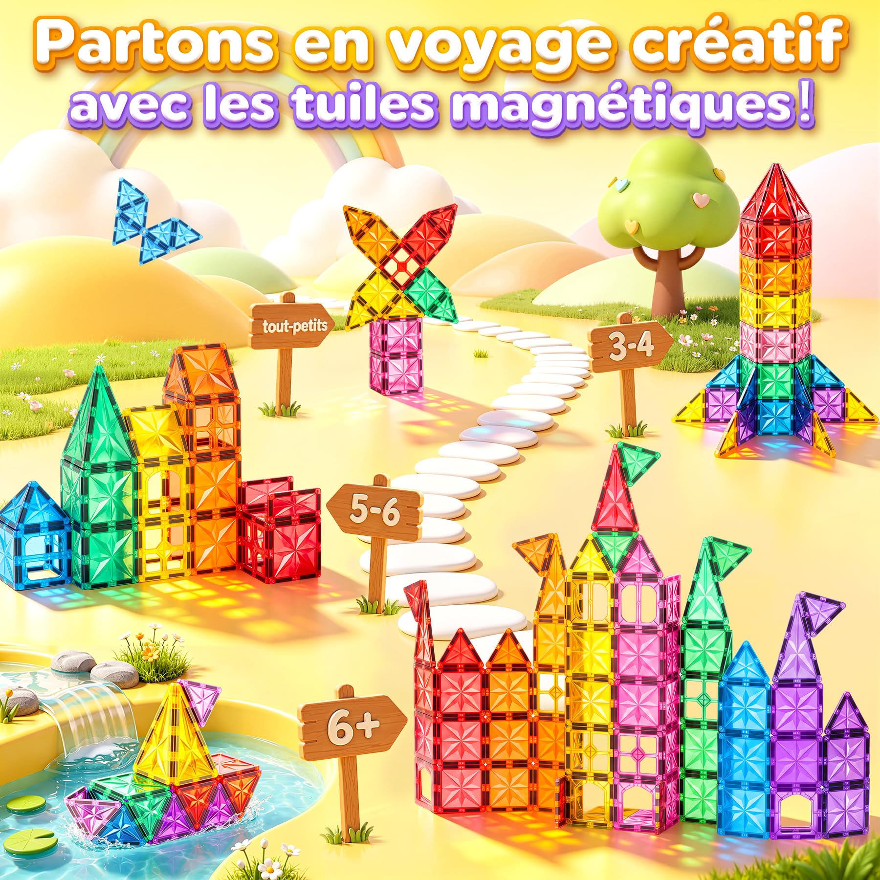 Bloc Magnétique Enfant, Construction Montessori STEM Cadeau 3-5 Ans