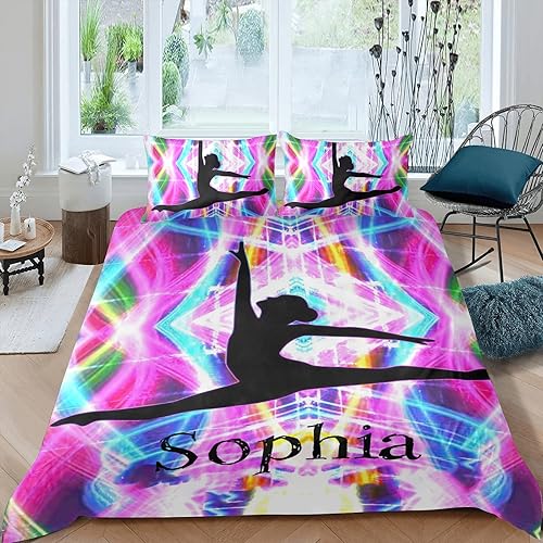 CUXWEOT Gimnasia - Juego de funda de edredón personalizada de 3 piezas, juego de ropa de cama de tamaño Queen con nombre