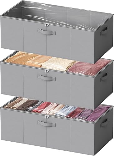 SpaceAid Paquete de 3 contenedores de almacenamiento de 10 pulgadas de alto debajo de la cama, cubos organizadores de almacenamiento grandes debajo