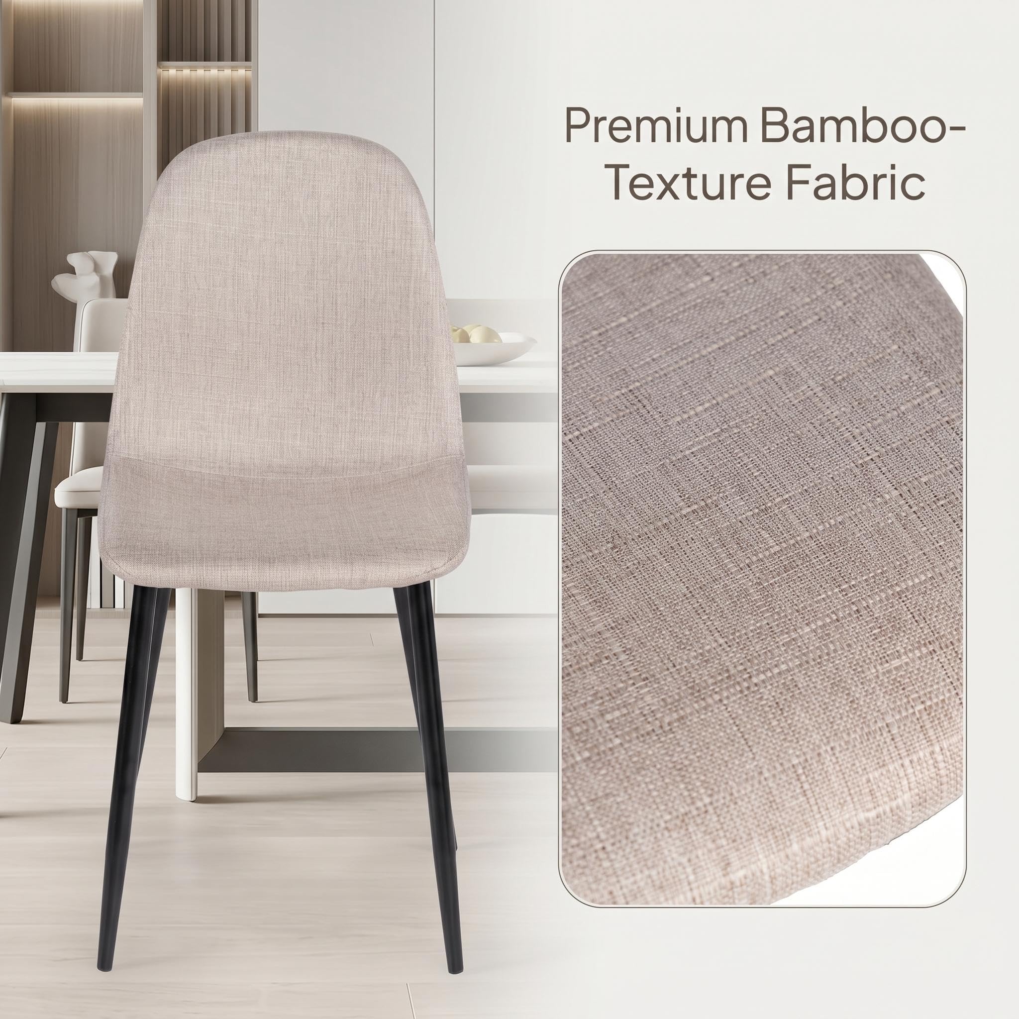 Homy Casa Set di 4 sedie da pranzo in morbido tessuto fiammato, stile scandinavo, con gambe in metallo nero, per cucina, sala da pranzo, soggiorno, camera da letto, Beige scuro