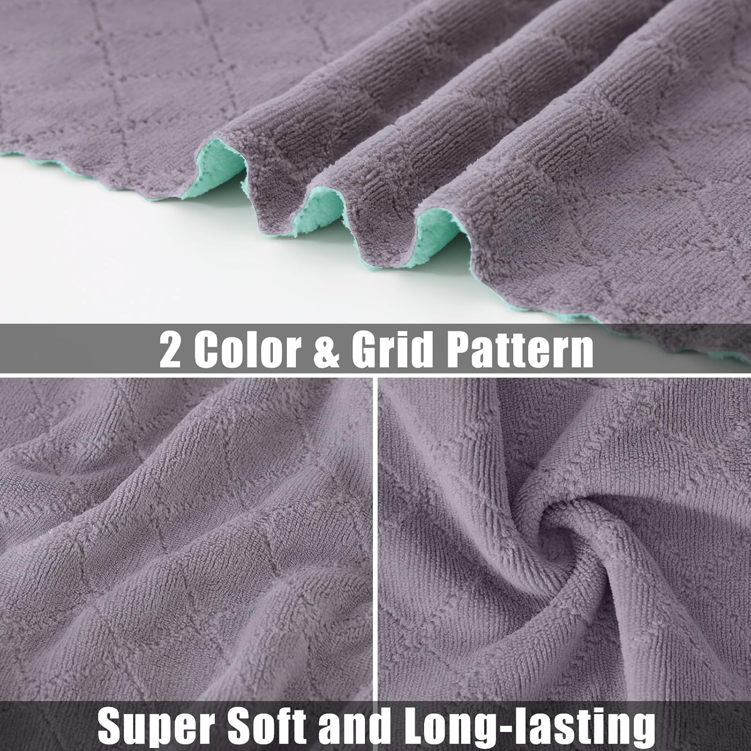 Mordimy 12 Pack Kitchen Cloths Dish Towels (10" x 10", Grey & Green), Super Soft and Absorbent Dish Cloths, Coral Velvet Microfiber Cleaning Cloth, Nonstick Oil Fast Dry Dishcloths - Image 2