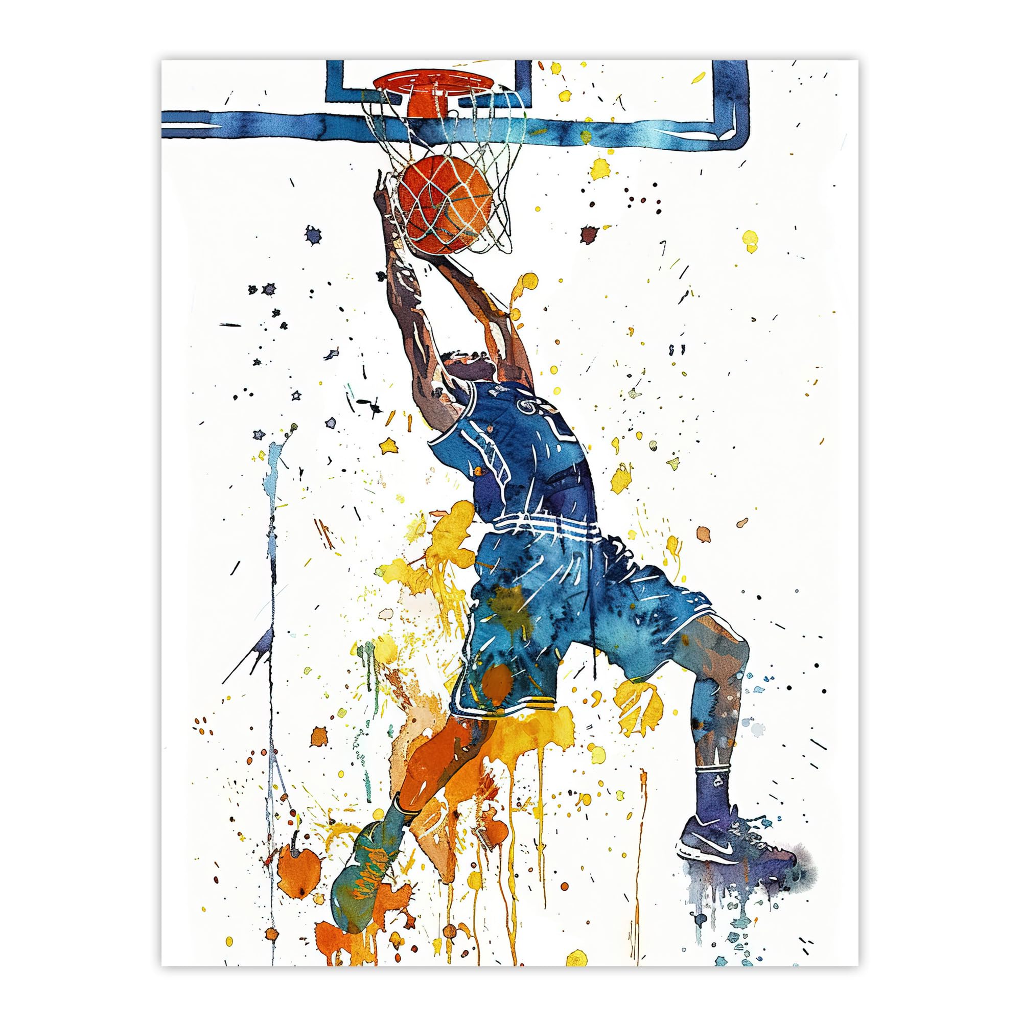 Artery8 Basketball Player Slam Dunk Sport Watercolour Man Cave Extra Large XL Wall Art Poster Print