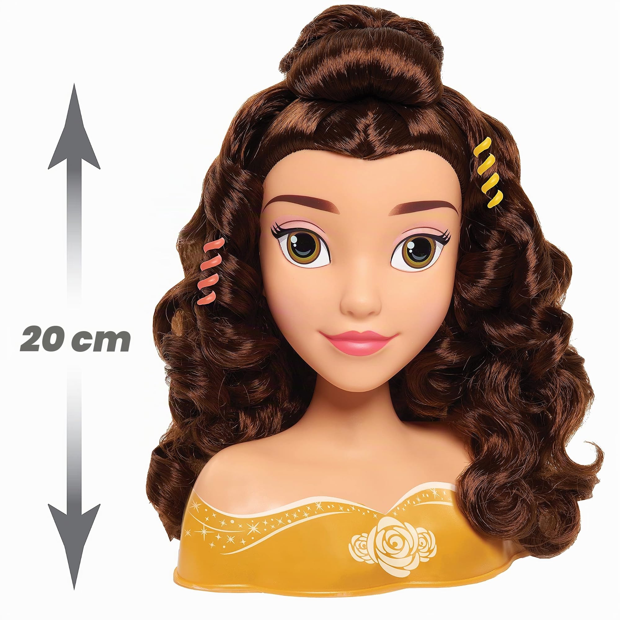 Just Play Disney Princess Belle Styling Head, Brown Hair, 10 Piece Pretend Play Set, Beauty and The Beast, Kids Toys for Ages 3 Up by