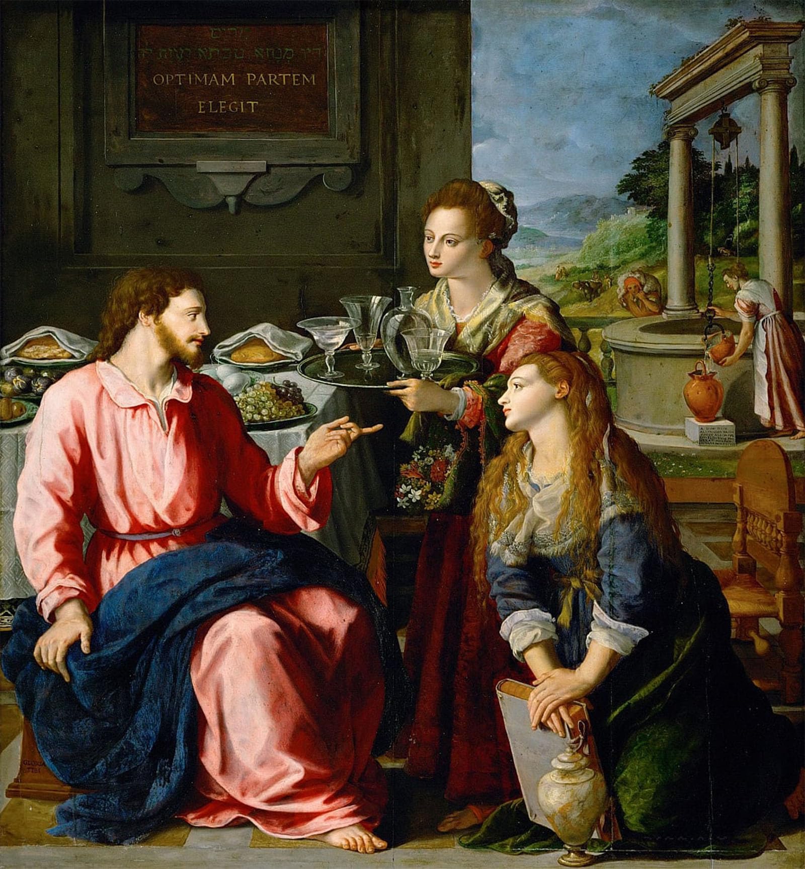 ARTXLXXBN Famous Painting Canvas Artwork Graffiti Print Christ with Mary and Martha by Alessandro Allori Portrait Canvas Image for Home Decor 60x90cm